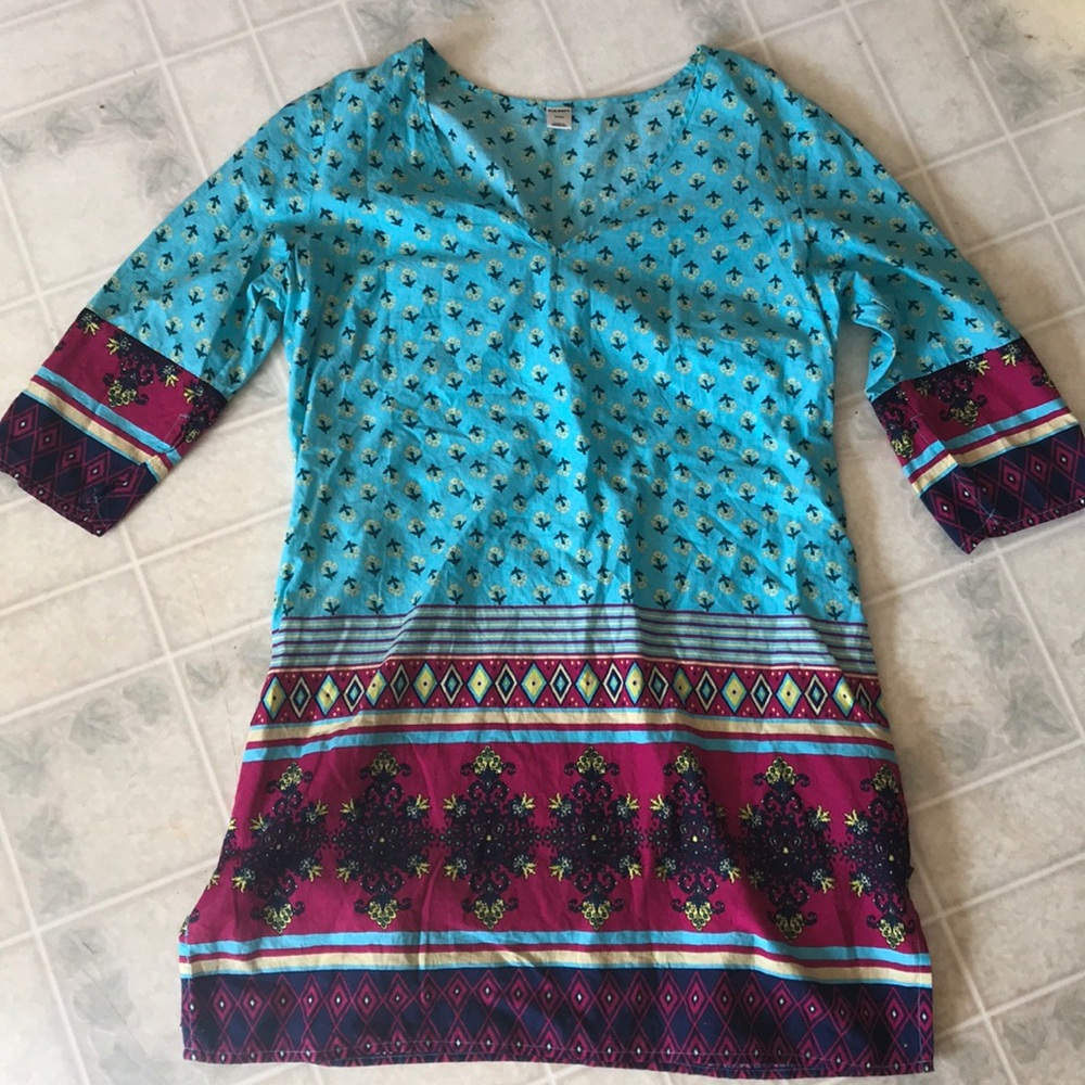 Old Navy v-neck swim cover Up cotton turquoise floral print split neck